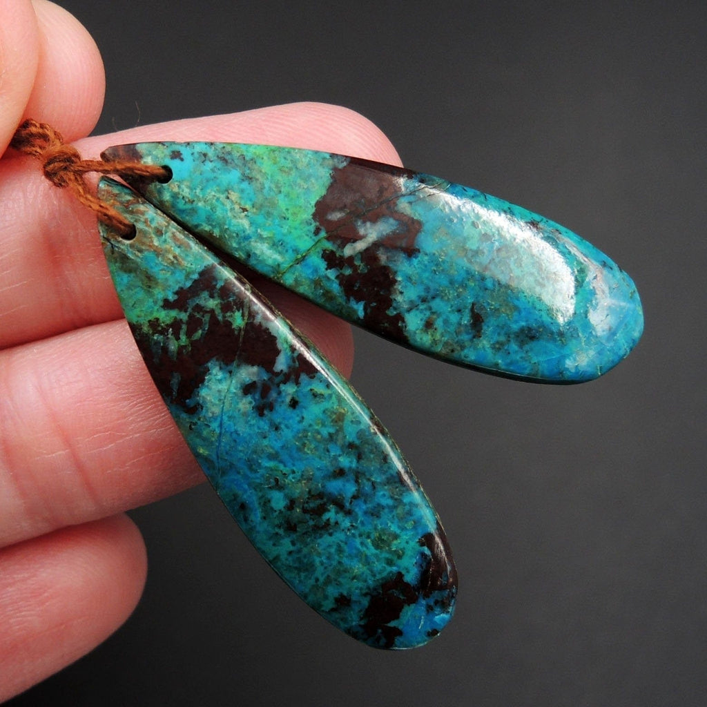 Parrot Wing Chrysocolla Earring Pair Drilled Teardrop Natural Stone Earring Pair E2578