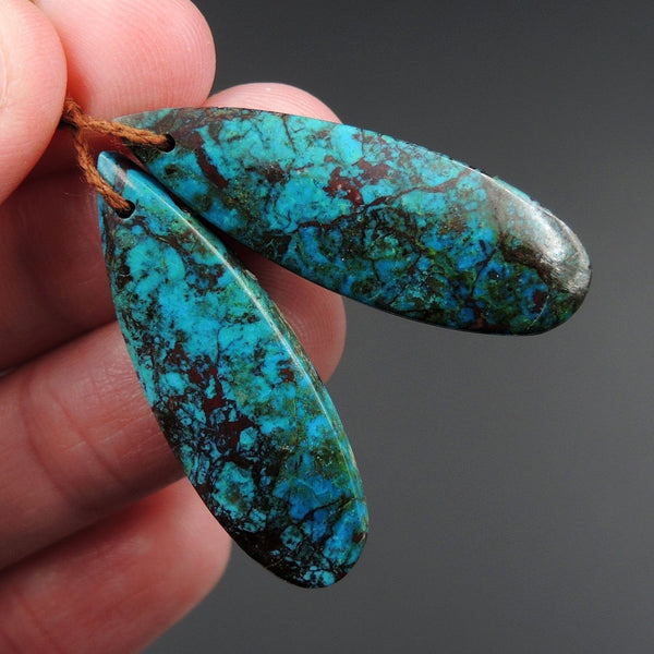 Parrot Wing Chrysocolla Earring Pair Drilled Teardrop Natural Stone Earring Pair E2569