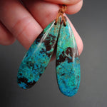 Parrot Wing Chrysocolla Earring Pair Drilled Teardrop Natural Stone Earring Pair E2578