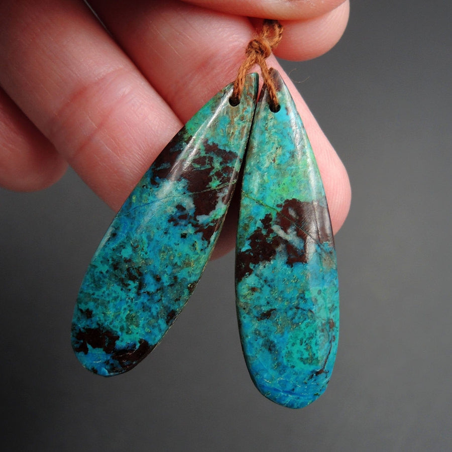 Parrot Wing Chrysocolla Earring Pair Drilled Teardrop Natural Stone Earring Pair E2578