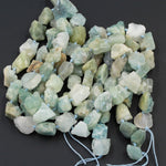 Rough Raw Large Natural Aquamarine Beads Freeform Nuggets Hand Hammered Chiseled Blue Green Nuggets Organic Cut Gemstone Beryl 16" Strand