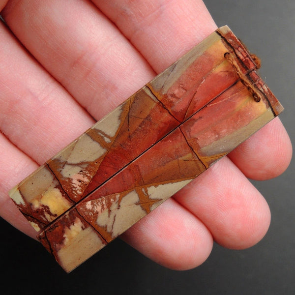 Natural Red Creek Jasper Earring Pair Supple Long Flat Rectangle Cabochon Cab Pair Drilled Matched Earrings Bead Pair E3235