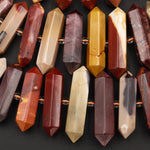 Natural Australian Mookaite Jasper Beads Faceted Double Terminated Points Large Long Healing Focal Pendant Bullet Hexagon Bicone 16" Strand