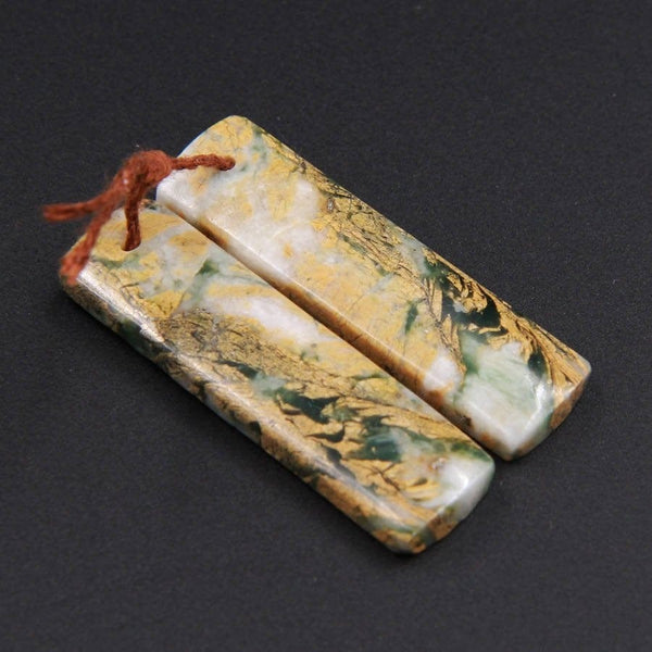 Drilled Natural Gemstone Earring Pair Natural Green Canyon Jasper Rectangle Cabochon Cab Pair Drilled Matched Earrings Bead Pair E571
