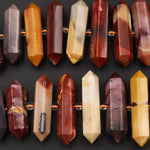Natural Australian Mookaite Jasper Beads Faceted Double Terminated Points Large Long Healing Focal Pendant Bullet Hexagon Bicone 16" Strand