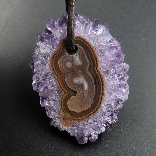 Amethyst Stalactite Flower Pendant Drilled Stalactite Slice Freeform Irregular Natural Stone Pendant P1967