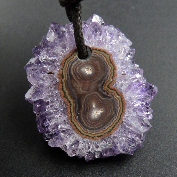 Amethyst Stalactite Flower Pendant Drilled Stalactite Slice Freeform Irregular Natural Stone Pendant P1969