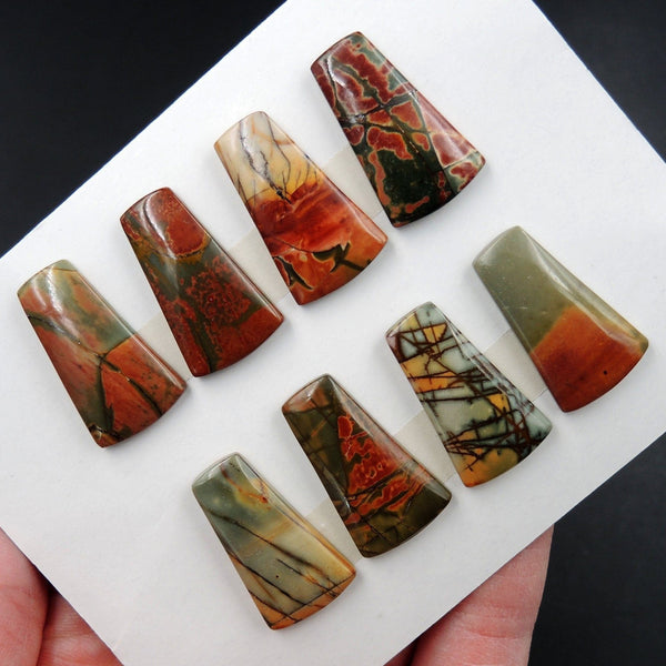 Undrilled Natural Red Creek Jasper Stone Cabochon Set Trapezoid Cab Picasso Jasper Cherry Creek Jasper Cabochon Set C225
