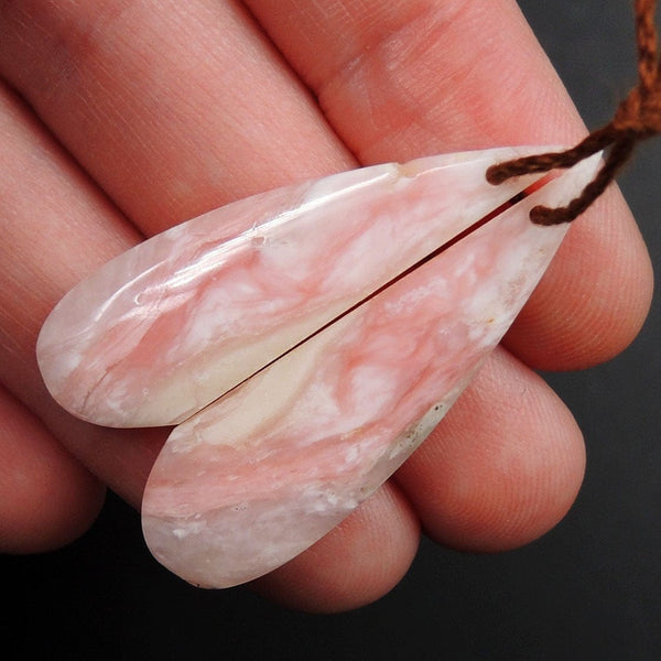 Pink Opal Earring Pair Teardrop Cabochon Cab Pair Drilled Matched Earrings Natural Bead Pair E3201