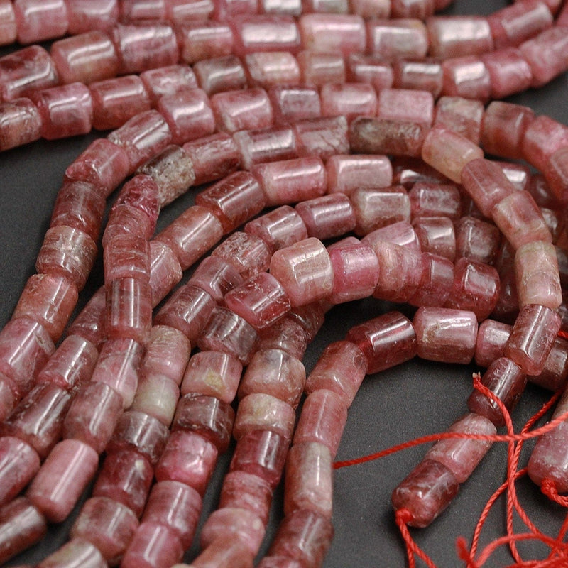 Natural Red Pink Tourmaline Tube Cylinder Beads Rondelle Chunk Raw Real Genuine Natural Reddish Pink Tourmaline Gemstone 16" Strand