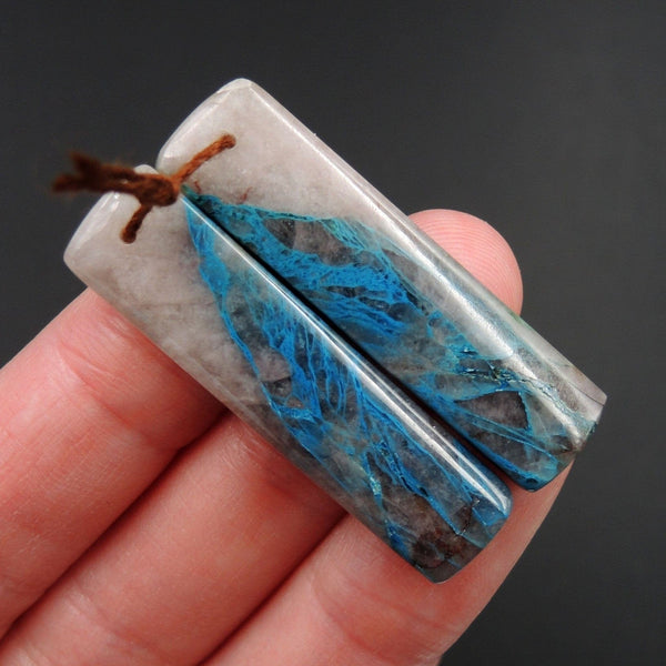 Natural Chrysocolla in Quartz Earring Pair Azurite in Quartz Cabochon Cab Pair Drilled Matched Earrings Bead Pair Natural Stone E2530