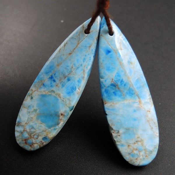 Natural Robin's Egg Turquoise Blue Apatite Earring Pair Teardrop Cabochon Cab Drilled Matched Earrings Bead Pair Teardrop Gemstone E3193