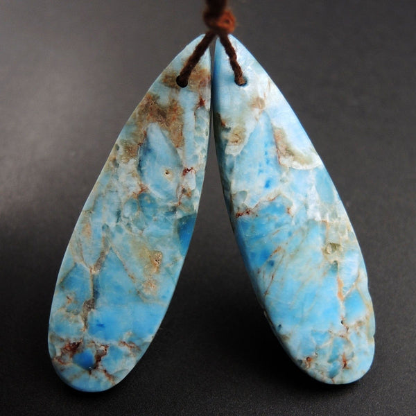 Natural Robin's Egg Turquoise Blue Apatite Earring Pair Teardrop Cabochon Cab Drilled Matched Earrings Bead Pair Teardrop Gemstone E3184