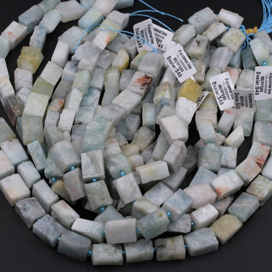 Rough Raw Aquamarine Beads Large Aquamarine Rectangle Nuggets Freeform Nuggets 18mm Hand Cut Organic Cut Beads 16" Strand