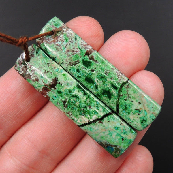 Drilled Parrot Wing Chrysocolla Earring Pair Matched Rectangle Cabochon Natural Blue Green Chrysocolla Gemstone Stone Bead Pair E3175