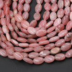 Natural Pink Rhodochrosite Beads Long Oval Nuggets Gemmy Pink Red Gemstone 16" Strand