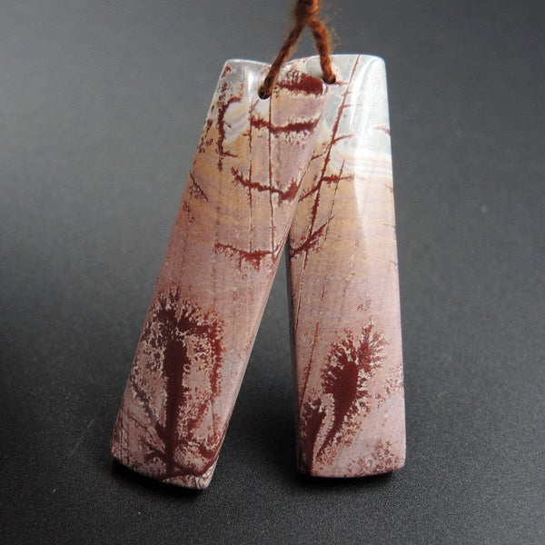 Natural Sonora Dendritic Rhyolite Earring Pair Rectangle Cabochon Cab Pair Drilled Matched Earrings Bead Pair E1611
