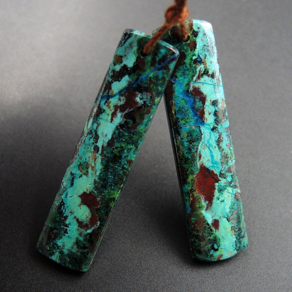 Drilled Parrot Wing Chrysocolla Earring Pair Matched Rectangle Cabochon Natural Blue Green Chrysocolla Gemstone Stone Bead Pair E3173