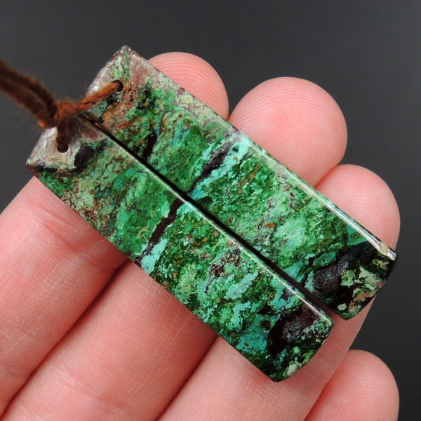 Drilled Parrot Wing Chrysocolla Earring Pair Matched Rectangle Cabochon Natural Blue Green Chrysocolla Gemstone Stone Bead Pair E3170