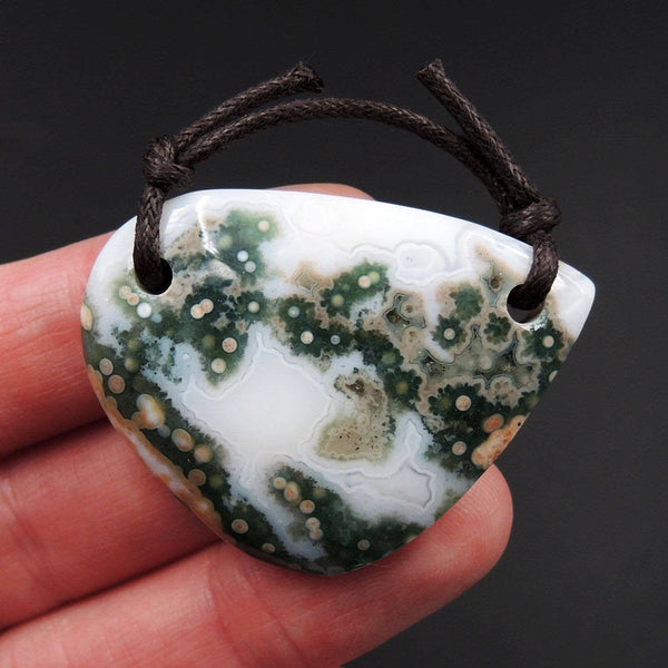 Natural Ocean Jasper Pendant Forest Green Orbs White Drilled Two Hole Pendant P1264