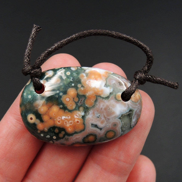 Ocean Jasper Pendant Natural Ocean Jasper Pendant Yellow Pink Orange White Green Drilled Two Hole Pendant P1271