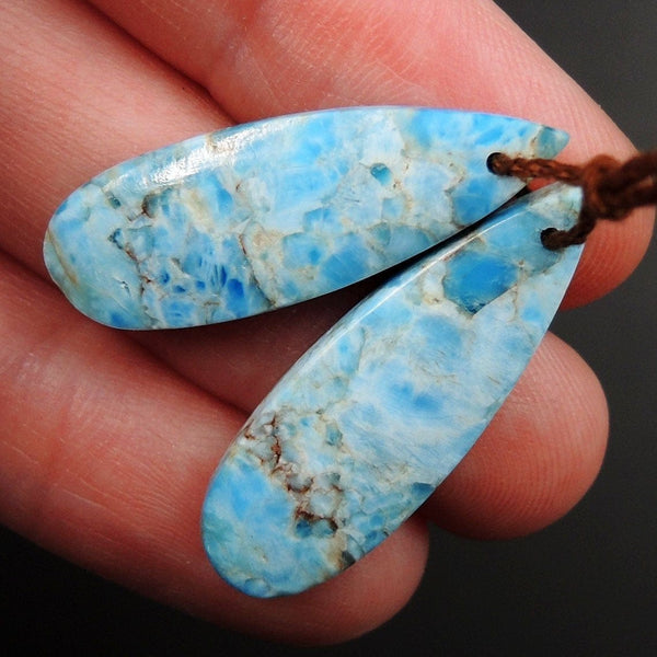 Natural Robin's Egg Turquoise Blue Apatite Earring Pair Teardrop Cabochon Cab Drilled Matched Earrings Bead Pair Teardrop Gemstone E3140