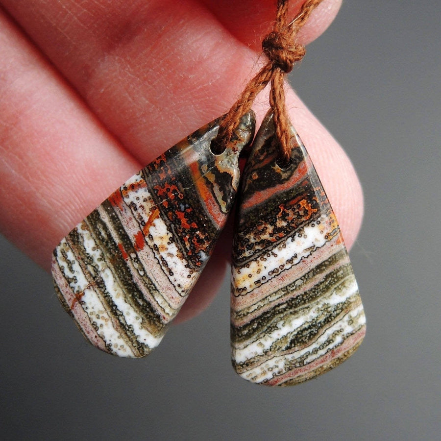 Ocean Jasper Earring Pair Triangle Cabochon Cab Pair Drilled Matched Earrings Bead Pair Natural Stone E2493