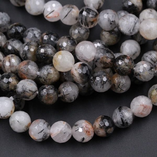Natural Black Tourmaline Rutilated Rutile Quartz Round Beads 8mm Round Beads Rare Golden Red Iron Matrix Semi Precious Gemstone 16" Strand