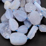 Rare Natural Blue Chalcedony Druzy Drusy Beads Hand Cut Oval Teardrop Vertically Drilled Sparkling Crystal Beads 16" Full Strand