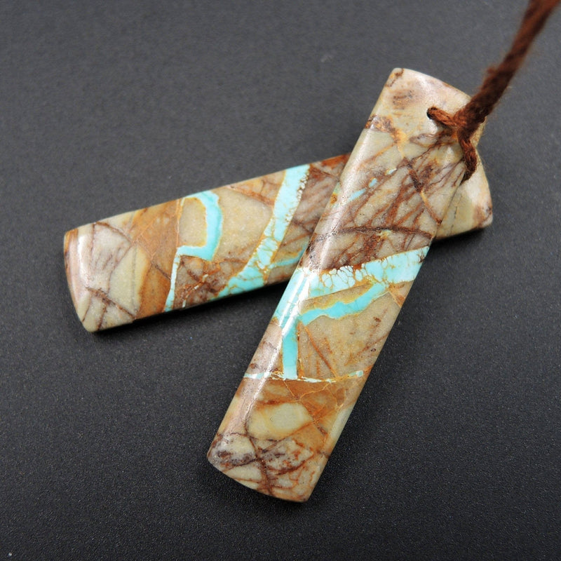Natural Turquoise From Royston Nevada Cabochon Cab Pair Drilled Matched Earrings Bead Pair E1499