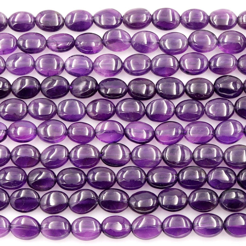 AA Natural Amethyst Oval Beads 10mm x 8mm Smooth Nugget Good For Earrings Genuine Real Rich Purple Amethyst Gemstone Beads 16" Strand