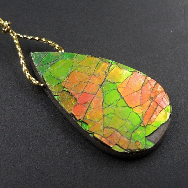 Iridescent Red Green Ammolite Pendant Large Side Drilled Teardrop Pendant Focal Bead Organic Gemstone Flashy Colors Real Genuine P1934