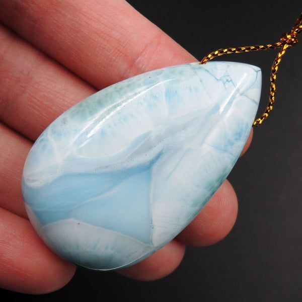 Large Natural AAA+ Quality Blue Larimar Pendant Stone Side Drilled Teardrop Pendant Hand Cut Large Focal Bead Stone P1944
