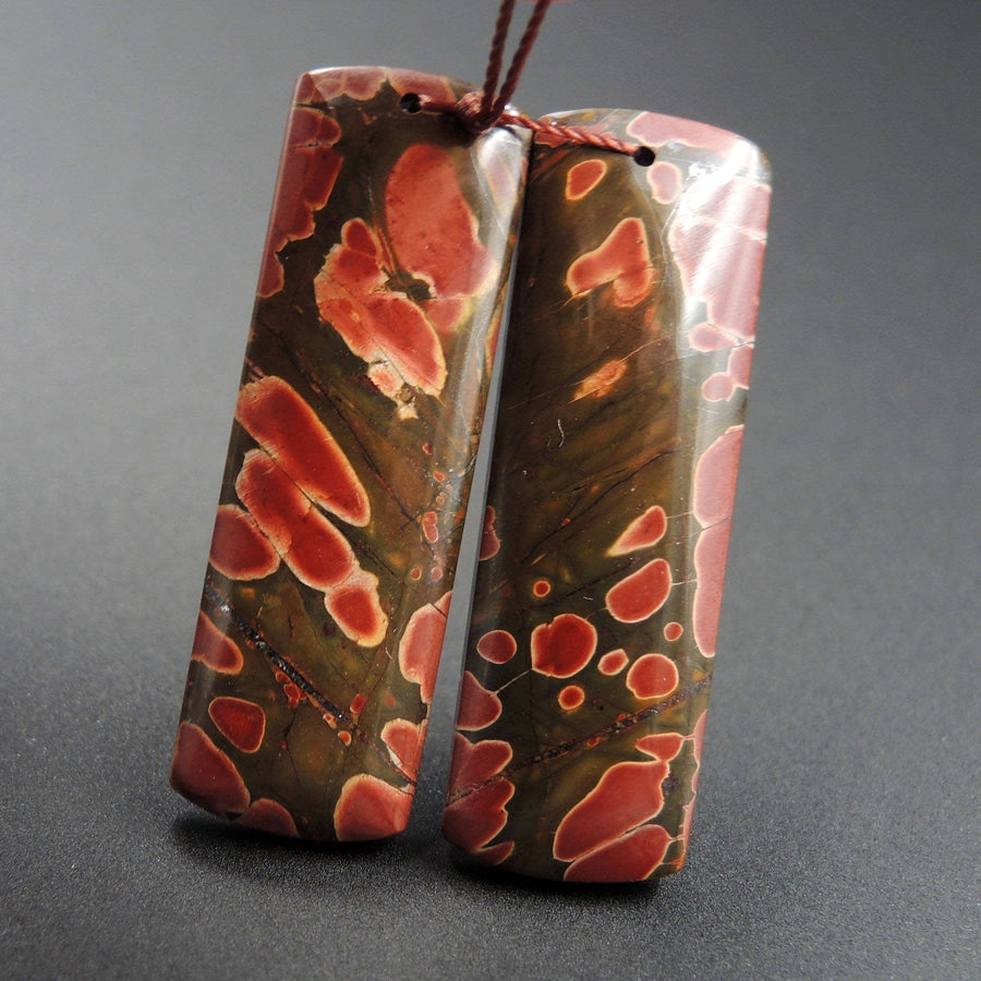 Natural Red Creek Jasper Earring Pair Rectangle Cabochon Cab Pair Drilled Matched Earrings Bead Pair E1477