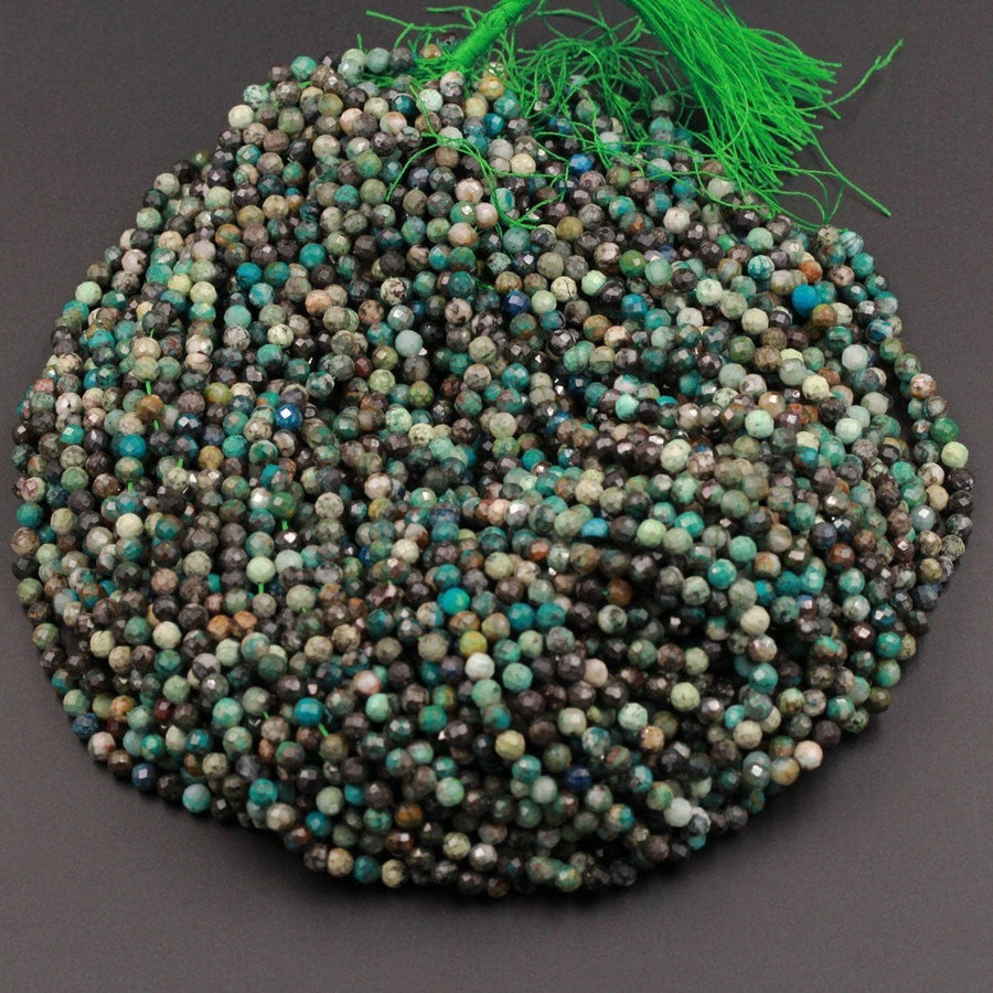 Natural Green Brown Chrysocolla Beads 5mm Faceted Round Beads Micro Faceted Small Beads Laser Diamond Cut Gemstone 16" Strand