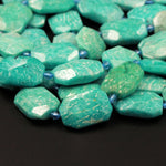 Natural Chunky Faceted Russian Amazonite Slab Cushion Rectangle Rectangular Nugget Slice Pendant Focal Beads 16" Strand