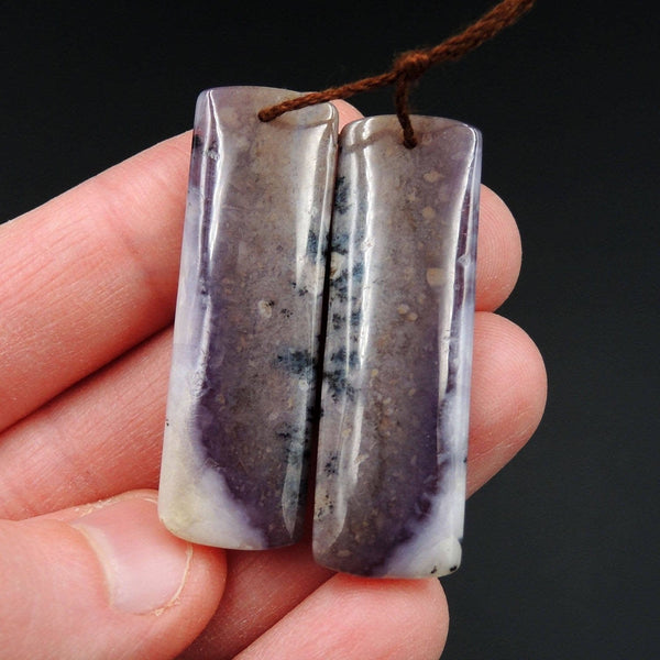 Natural Amethyst Sage Chalcedony Earring Pair Cabochon Cab Pair Drilled Matched Earrings Bead Pair Natural Stone E2402