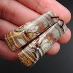 Natural Laguna Lace Agate Earring Pair Trapezoid Cabochon Cab Drilled Matched Earrings Bead Pair E3016