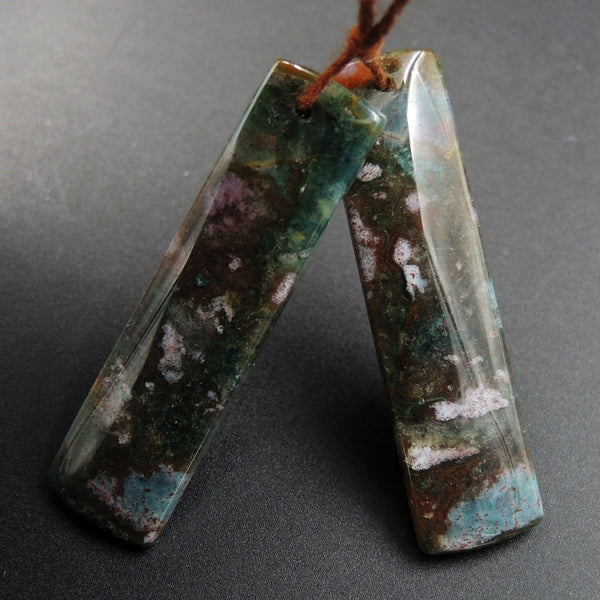 Drilled Gemstone Pair Drilled Natural Green Red Indian Agate Rectangle Cabochon Cab Pair Matched Earrings Bead Pair Natural Stone E2997