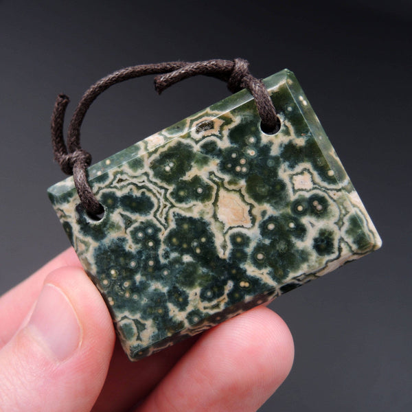 Natural Ocean Jasper Pendant Green Drilled Faceted Rectangle Pendant 2 Hole Pendant P393
