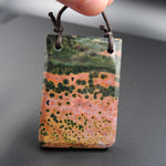 Natural Ocean Jasper Pendant Pink Green Gold Orbs Drilled Faceted Rectangle Pendant 2 Hole Pendant P399