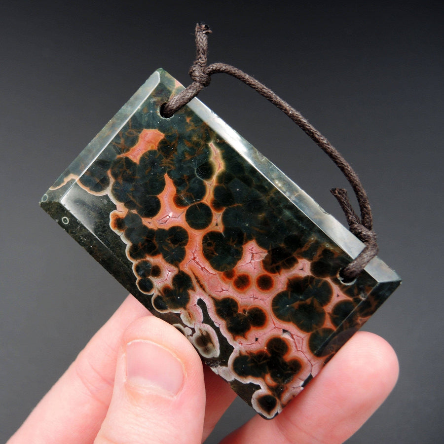 Natural Ocean Jasper Pendant Pink Green White Orbs Drilled Faceted Rectangle Pendant 2 Hole Pendant P400