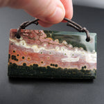 Natural Ocean Jasper Pendant Pink Green White Orbs Drilled Faceted Rectangle Pendant Two Hole Pendant P401