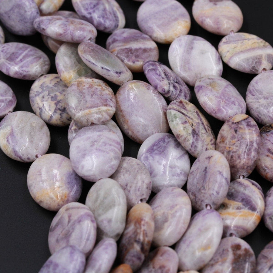 Petrified Fluorite Beads Oval 12mm x 16mm 15mm x 20mm Natural Purple Gemstone Beads 16" Strand