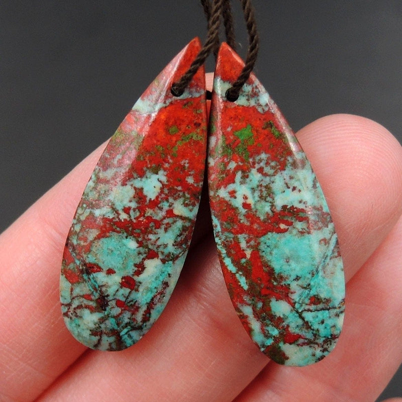 Sonora Sunrise Cuprite Teardrop Cabochon Cab Pair Drilled Gemstone Pair Matched Earrings Bead Pair Natural Stone E2980