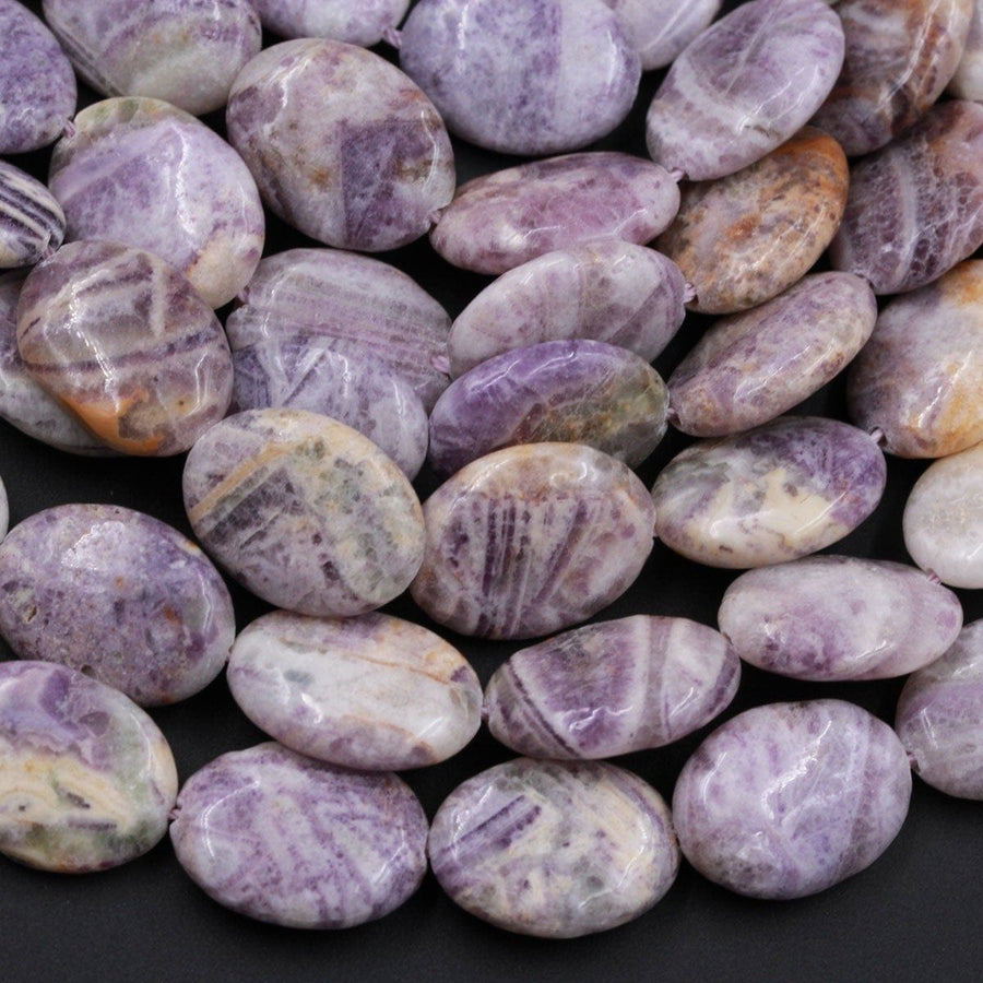 Petrified Fluorite Beads Oval 12mm x 16mm 15mm x 20mm Natural Purple Gemstone Beads 16" Strand