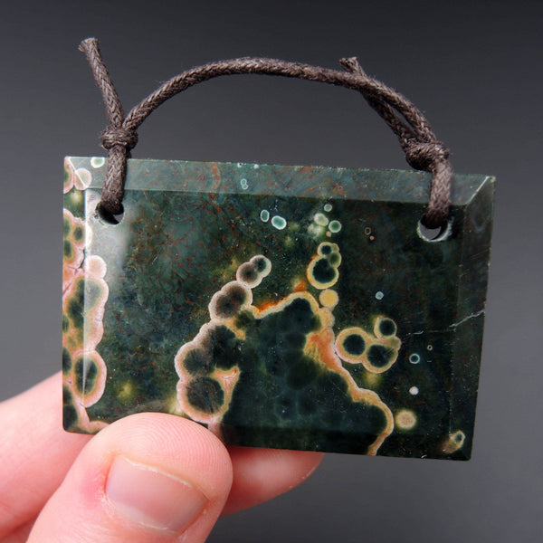 Natural Ocean Jasper Pendant Green Pink Yellow Orbs Drilled Faceted Rectangle Pendant 2 Hole Pendant P414