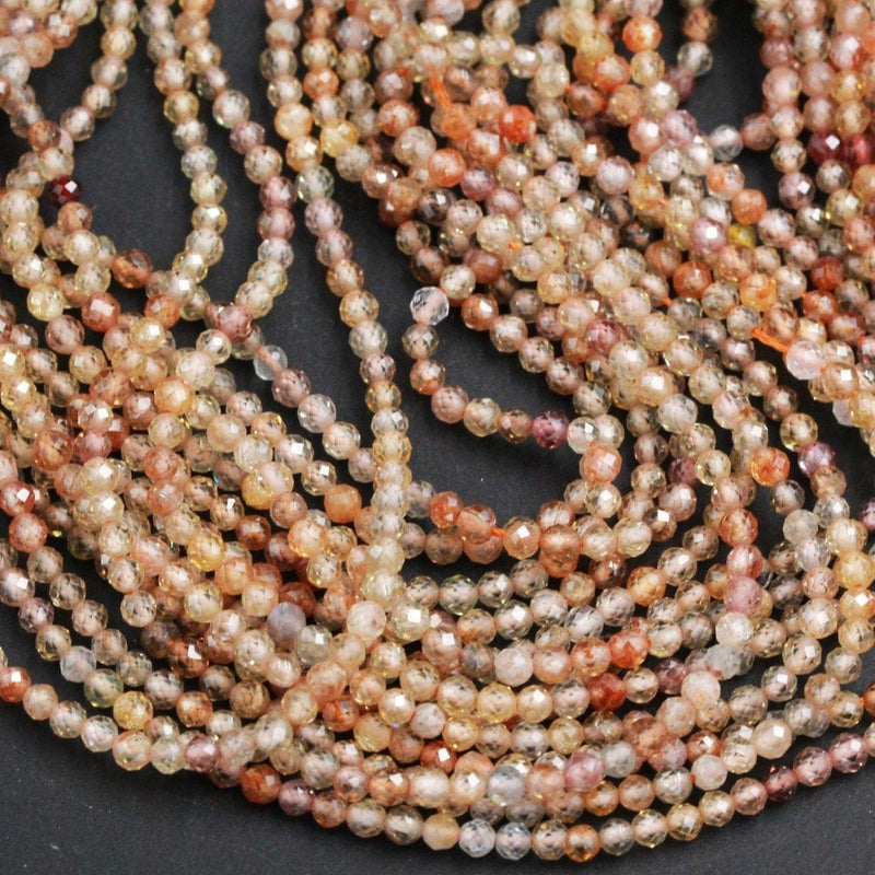 Genuine Natural Zircon Round Beads 2.5mm Micro Faceted Tiny Small Champagne Gray Gold Orange Canary Yellow Diamond Beads Gemstone 16" Strand