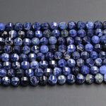 Geometric Lantern Faceted Natural Blue Sodalite 8mm 10mm Round Sparkling Gemstone Good For Earring Pair Bead 16" Strand