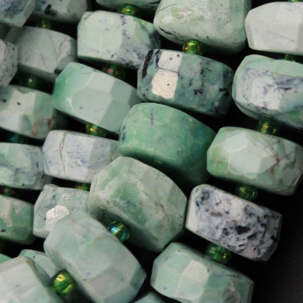 Natural Faceted African Green Chrysoprase Rondelle Chunky Disc Wheel Heishi Nugget Beads Center Drilled Large Bead 16" Strand